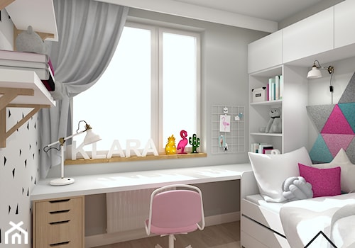 Pokój 6-letniej dziewczynki - Mały szary pokój dziecka dla dziecka dla dziewczynki, styl skandynawski - zdjęcie od KRU design