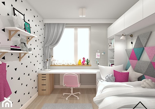 Pokój 6-letniej dziewczynki - Średni biały szary pokój dziecka dla dziecka dla dziewczynki, styl skandynawski - zdjęcie od KRU design