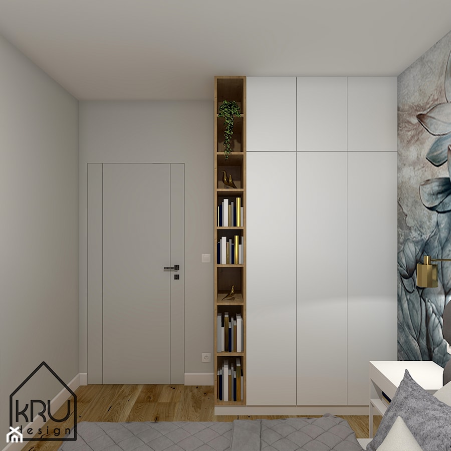 Sypialnia z tapetą w kwiaty - Sypialnia, styl minimalistyczny - zdjęcie od KRU design