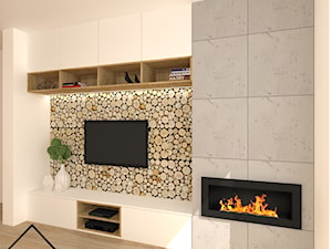 Ścianka TV - Biały salon, styl skandynawski - zdjęcie od KRU design