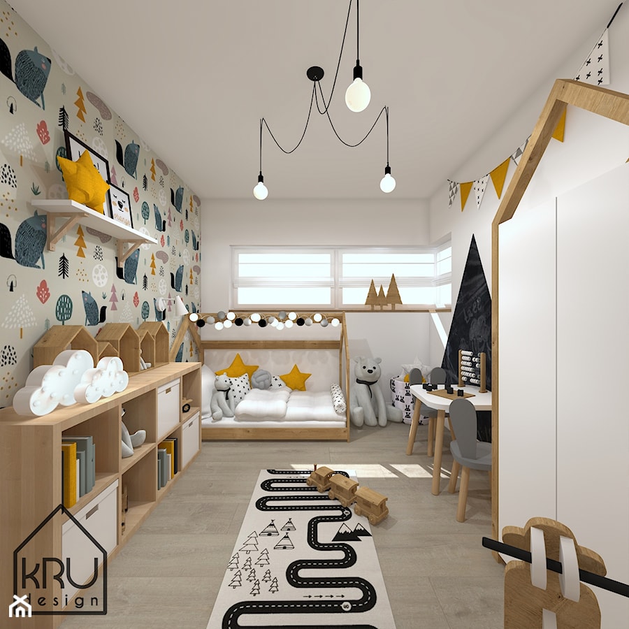 Pokój dziecięcy z tapetą - Pokój dziecka, styl skandynawski - zdjęcie od KRU design