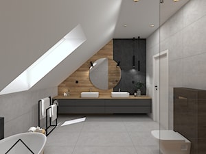 Czerń, grafit i drewno w łazience - Łazienka, styl tradycyjny - zdjęcie od KRU design