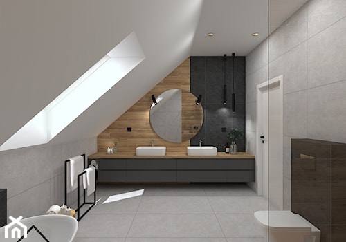 Czerń, grafit i drewno w łazience - Łazienka, styl tradycyjny - zdjęcie od KRU design