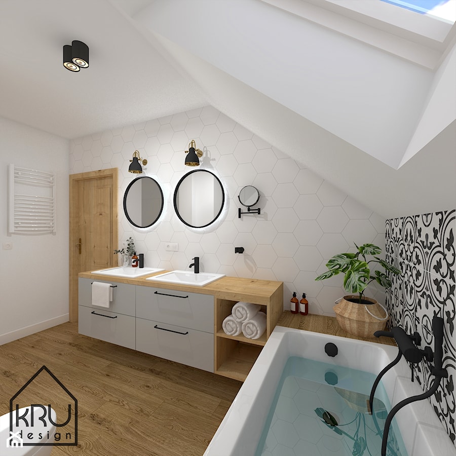 Hexagon & patchwork w łazience - Łazienka, styl skandynawski - zdjęcie od KRU design