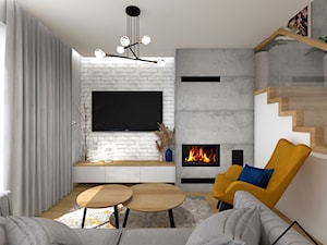 Cegła, beton i drewno w salonie - Salon, styl nowoczesny - zdjęcie od KRU design