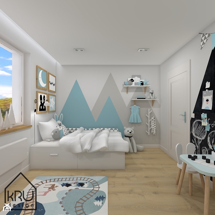 Pastelowy pokój dziecięcy - Średni biały szary pokój dziecka dla dziecka dla chłopca, styl skandynawski - zdjęcie od KRU design