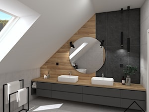 Czerń, grafit i drewno w łazience - Łazienka, styl nowoczesny - zdjęcie od KRU design