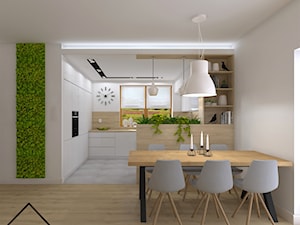 Rośliny w kuchni - Średnia otwarta biała z zabudowaną lodówką kuchnia w kształcie litery l z oknem, styl nowoczesny - zdjęcie od KRU design