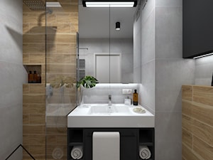Nowoczesna łazienka w kawalerce - Mała bez okna z punktowym oświetleniem łazienka, styl nowoczesny - zdjęcie od KRU design