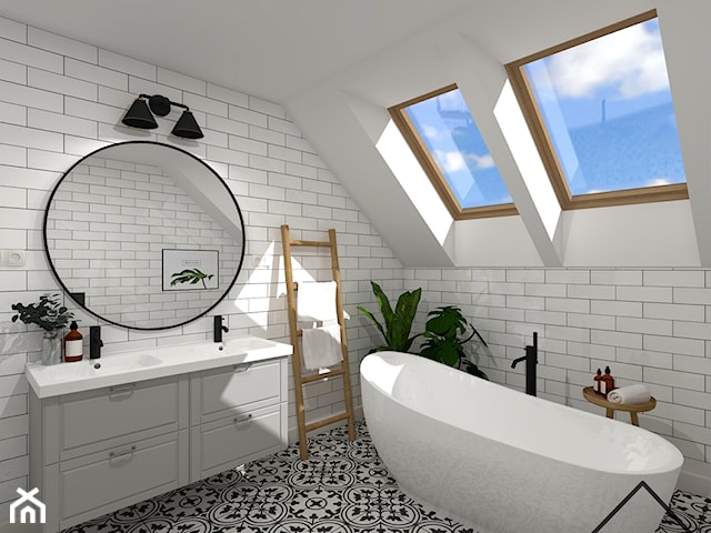 Czarno-biały patchwork w łazience