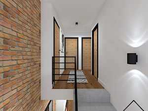 Salon z ukrytą garderobą - Schody dwubiegowe betonowe, styl industrialny - zdjęcie od KRU design
