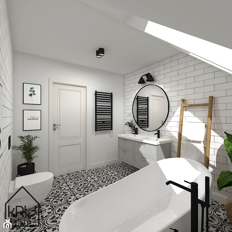 Czarno-biały patchwork w łazience - Łazienka, styl skandynawski - zdjęcie od KRU design