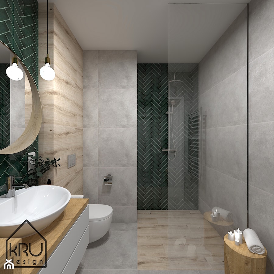 Butelkowa zieleń w łazience - Łazienka, styl nowoczesny - zdjęcie od KRU design