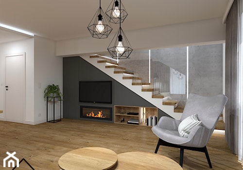 Cegła, drewno i beton - Salon, styl nowoczesny - zdjęcie od KRU design
