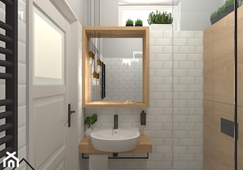 Łazienka z patchworkiem - Mała łazienka z oknem, styl skandynawski - zdjęcie od KRU design