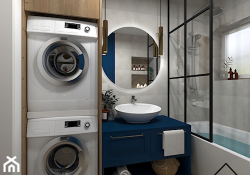 Łazienka z granatem - Średnia z pralką / suszarką łazienka z oknem, styl nowoczesny - zdjęcie od KRU design