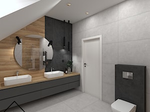 Czerń, grafit i drewno w łazience - Łazienka, styl nowoczesny - zdjęcie od KRU design