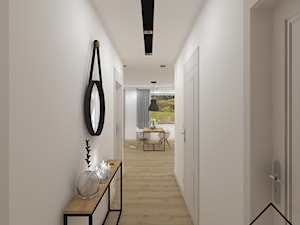 Salon z aneksem w bieli, drewnie i szarości - Hol / przedpokój, styl industrialny - zdjęcie od KRU design