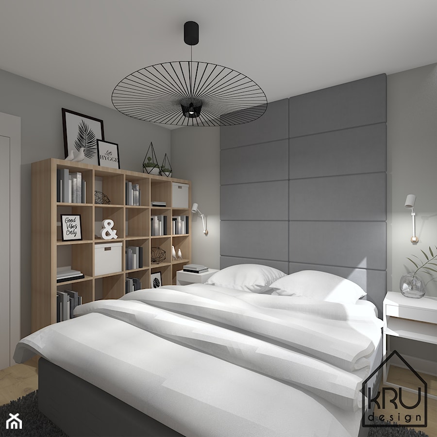 Nowoczesna sypialnia w szarościach - Sypialnia, styl nowoczesny - zdjęcie od KRU design