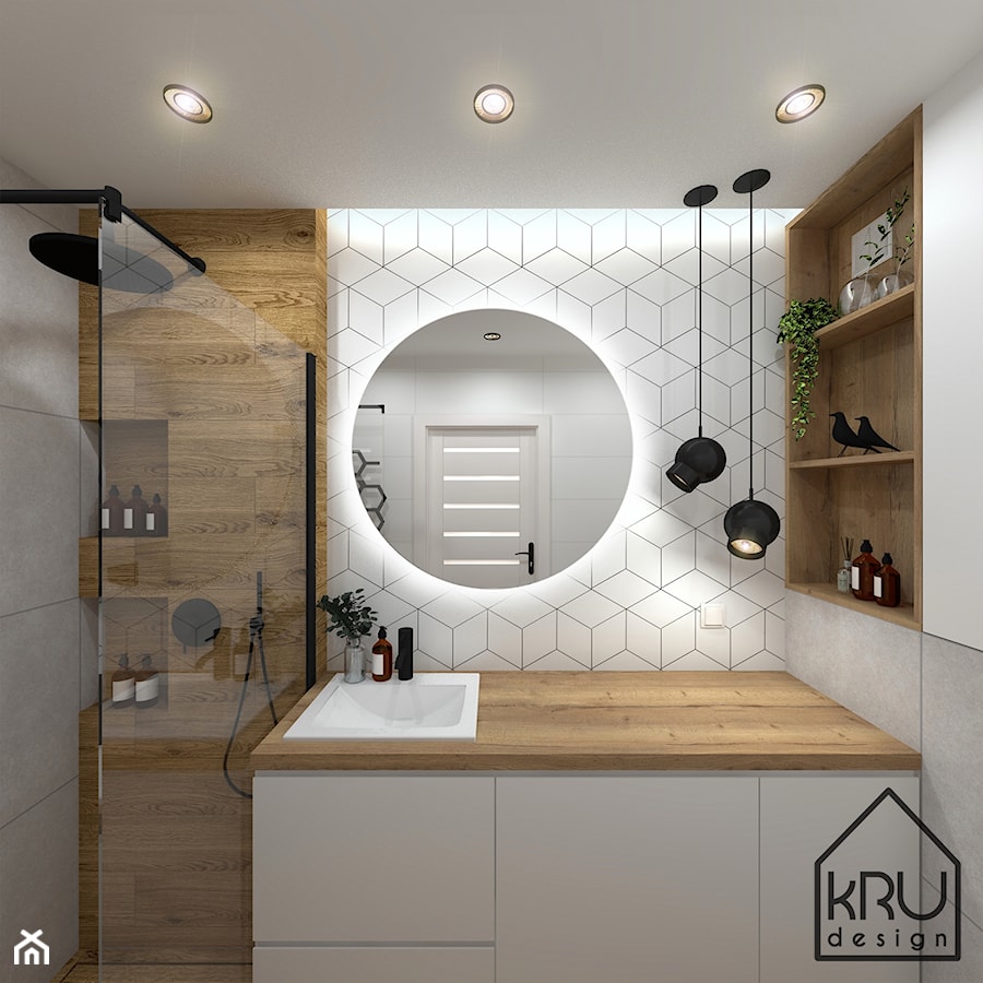 Białe romby w łazience - Łazienka, styl nowoczesny - zdjęcie od KRU design