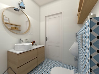 Niebieska łazienka przy sypialni głównej