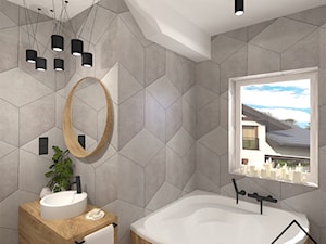 Łazienka w rombach - Średnia na poddaszu z punktowym oświetleniem łazienka z oknem, styl nowoczesny - zdjęcie od KRU design