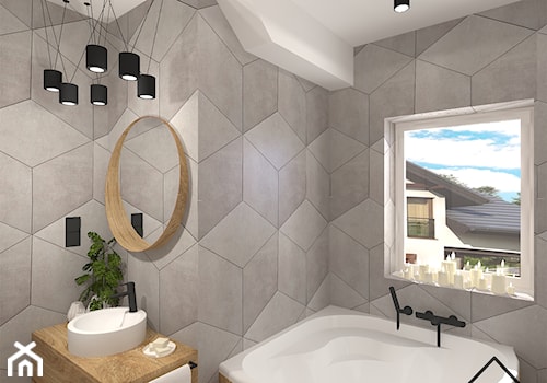 Łazienka w rombach - Średnia na poddaszu z punktowym oświetleniem łazienka z oknem, styl nowoczesny - zdjęcie od KRU design