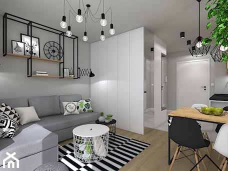 Aranżacje wnętrz - Salon: Mikroapartament part. 2 - Mały szary salon z jadalnią, styl nowoczesny - KRU design . Przeglądaj, dodawaj i zapisuj najlepsze zdjęcia, pomysły i inspiracje designerskie. W bazie mamy już prawie milion fotografii!