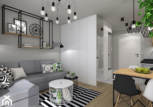 Mikroapartament part. 2 - Mały szary salon z jadalnią, styl nowoczesny - zdjęcie od KRU design