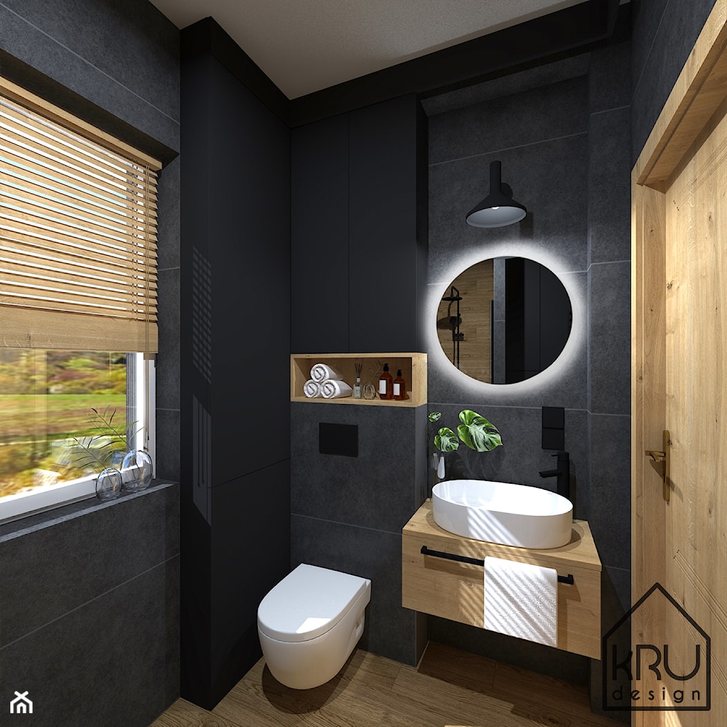 Czerń i drewno w łazience - Łazienka, styl nowoczesny - zdjęcie od KRU design - Homebook