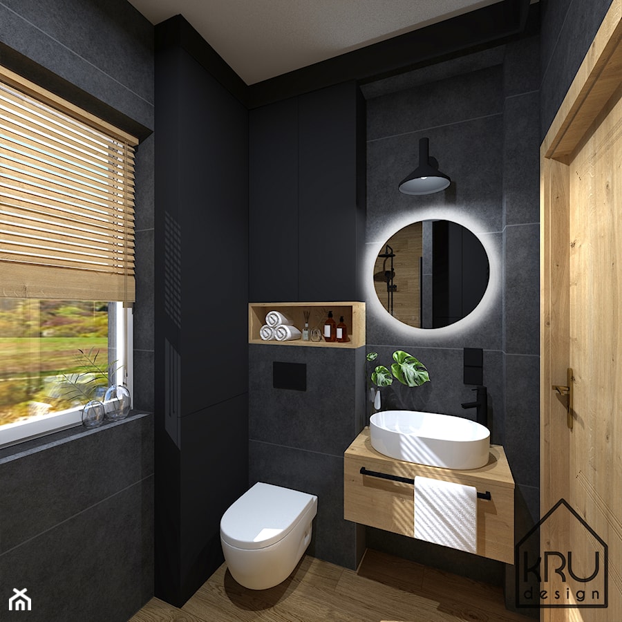Czerń i drewno w łazience - Łazienka, styl nowoczesny - zdjęcie od KRU design