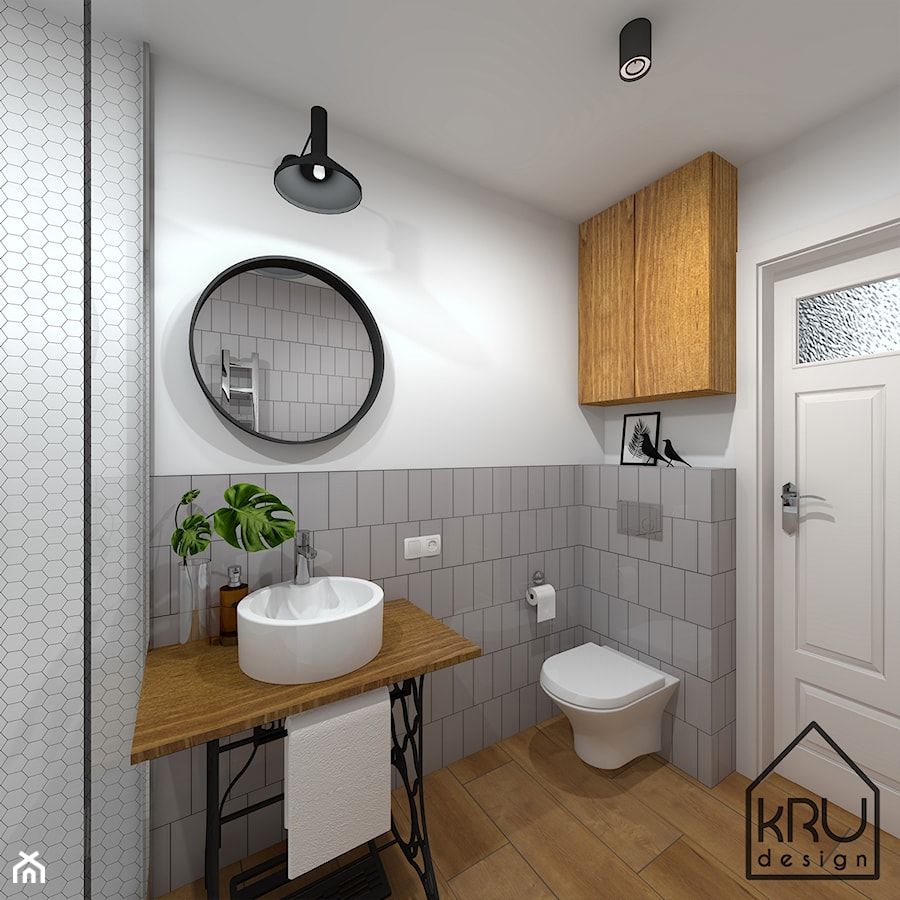 Łazienka gościnna - Mała bez okna z punktowym oświetleniem łazienka, styl skandynawski - zdjęcie od KRU design
