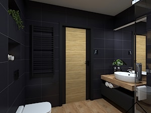 Łazienka w czerni i drewnie