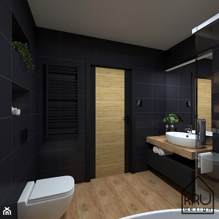 Łazienka w czerni i drewnie - Łazienka, styl nowoczesny - zdjęcie od KRU design