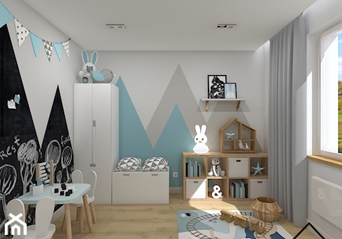 Pastelowy pokój dziecięcy - Średni biały czarny szary niebieski pokój dziecka dla dziecka dla chłopca, styl skandynawski - zdjęcie od KRU design