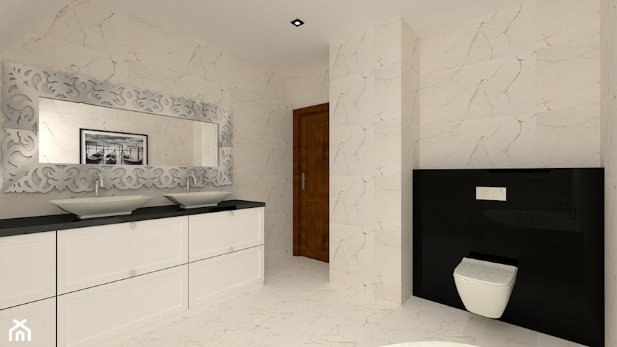Łazienka - Duża z lustrem z dwoma umywalkami z marmurową podłogą z punktowym oświetleniem łazienka, styl glamour - zdjęcie od MILARTO