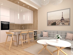 Mieszkanie dwupoziomowe - Średni beżowy salon z kuchnią z jadalnią, styl skandynawski - zdjęcie od MILARTO