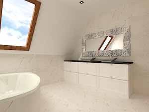 Łazienka - Mała na poddaszu z lustrem z dwoma umywalkami z marmurową podłogą łazienka z oknem, styl glamour - zdjęcie od MILARTO