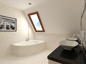 Łazienka - Średnia na poddaszu z lustrem z dwoma umywalkami z marmurową podłogą łazienka z oknem, styl glamour - zdjęcie od MILARTO