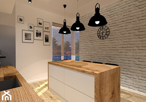 Kuchnia loft - Średnia otwarta biała szara z zabudowaną lodówką z lodówką wolnostojącą z podblatowym zlewozmywakiem kuchnia jednorzędowa z wyspą lub półwyspem z oknem, styl nowoczesny - zdjęcie od MILARTO
