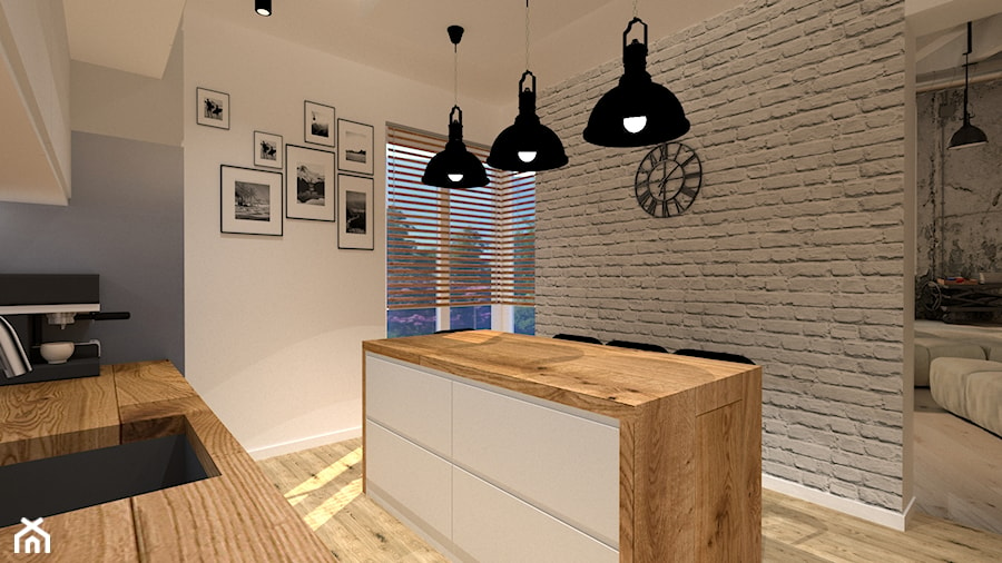 Kuchnia loft - Średnia otwarta biała szara z zabudowaną lodówką z lodówką wolnostojącą z podblatowym zlewozmywakiem kuchnia jednorzędowa z wyspą lub półwyspem z oknem, styl nowoczesny - zdjęcie od MILARTO