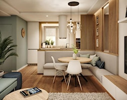 Projekt mieszkania w Krakowie - Mała biała brązowa szara jadalnia w salonie, styl skandynawski - zdjęcie od Taki Projekt - Homebook