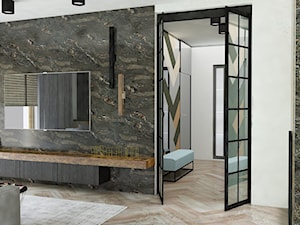 Salon w odsłonie czerni, bieli i drewna - zdjęcie od CZYSTA FORMA