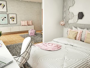 Pokój nastolatki w dwóch odsłonach - Średnia biała z biurkiem sypialnia, styl skandynawski - zdjęcie od CZYSTA FORMA