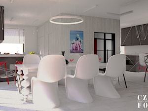 Nowoczesny dom w Tomaszowicach k. Lublina - Duża biała jadalnia w salonie w kuchni, styl nowoczesny - zdjęcie od CZYSTA FORMA
