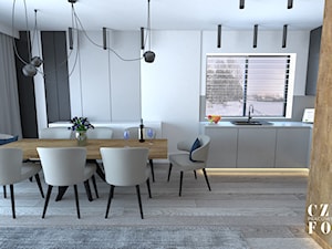 Apartament na Nowym Mokotowie - Średnia biała czarna szara jadalnia w kuchni, styl nowoczesny - zdjęcie od CZYSTA FORMA