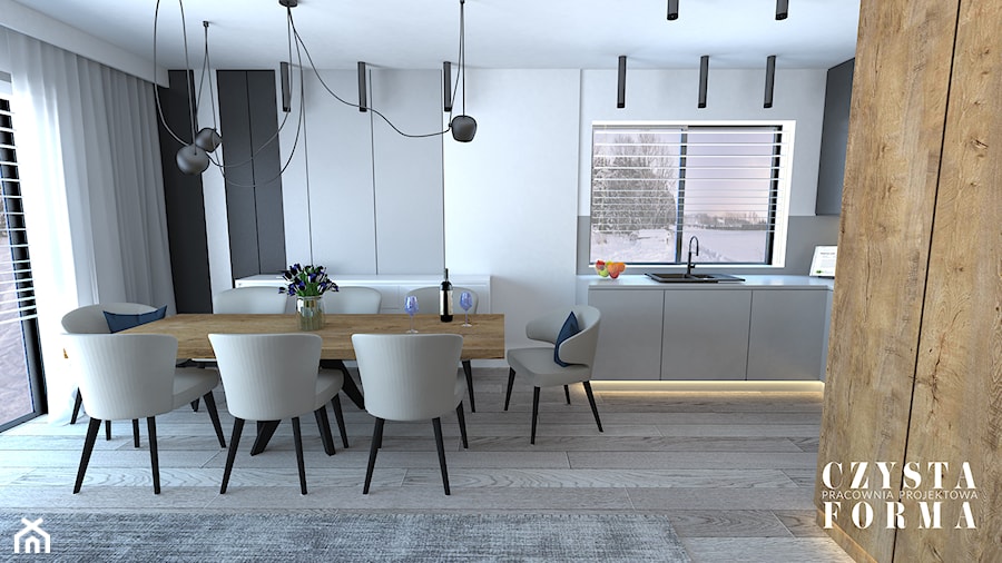 Apartament na Nowym Mokotowie - Średnia biała czarna szara jadalnia w kuchni, styl nowoczesny - zdjęcie od CZYSTA FORMA