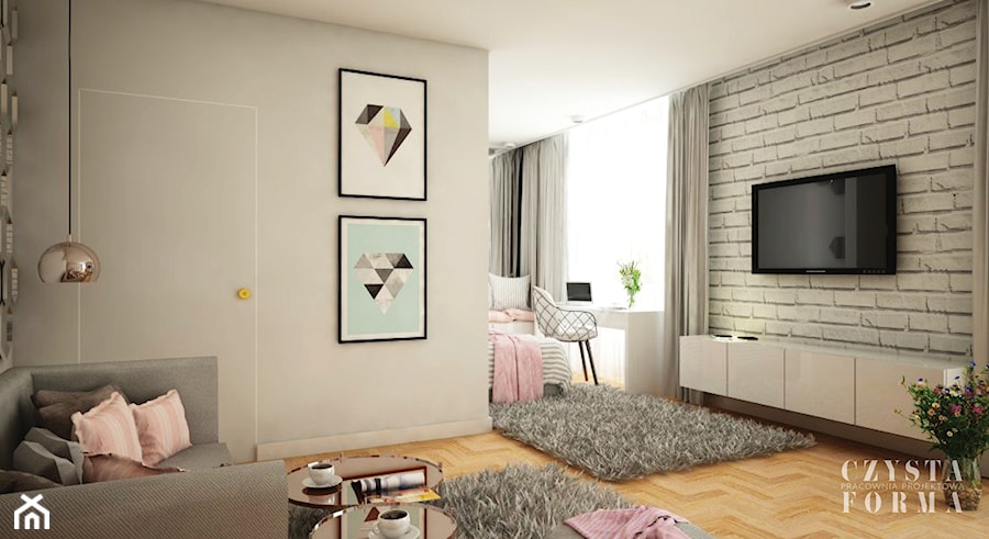 Pokój nastolatki w dwóch odsłonach - Średnia beżowa z biurkiem sypialnia, styl skandynawski - zdjęcie od CZYSTA FORMA