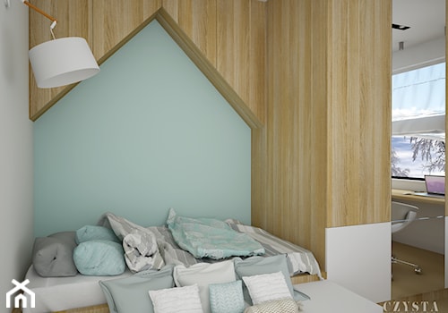 Dom w Tereszynie - Średni szary niebieski pokój dziecka dla nastolatka dla chłopca dla dziewczynki, styl skandynawski - zdjęcie od CZYSTA FORMA