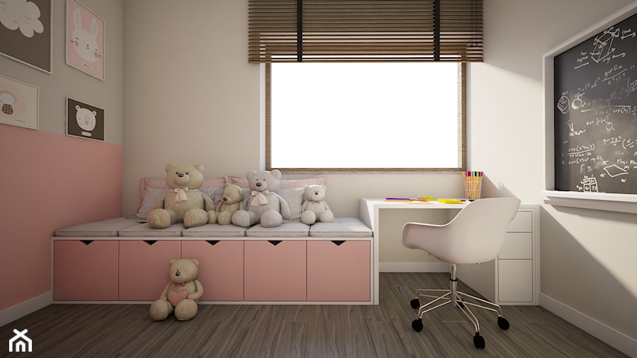 Dom w Marysinie k. Lublina - Średni różowy szary pokój dziecka dla dziecka dla dziewczynki - zdjęcie od CZYSTA FORMA